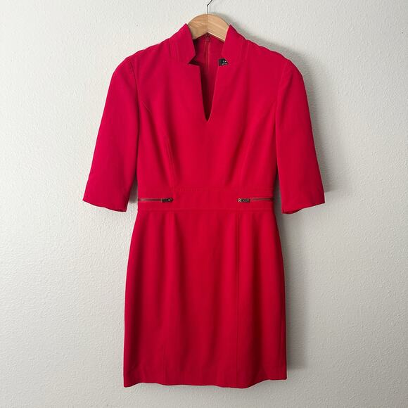 Tahari ASL Ponte Knit Red Mini Dress Zip Accent Women’s Size 6 - Picture 1 of 14